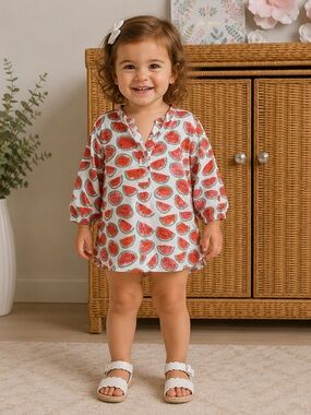 Crewcuts Watermelon Print Swim Coverup Tunic - Pink & Green